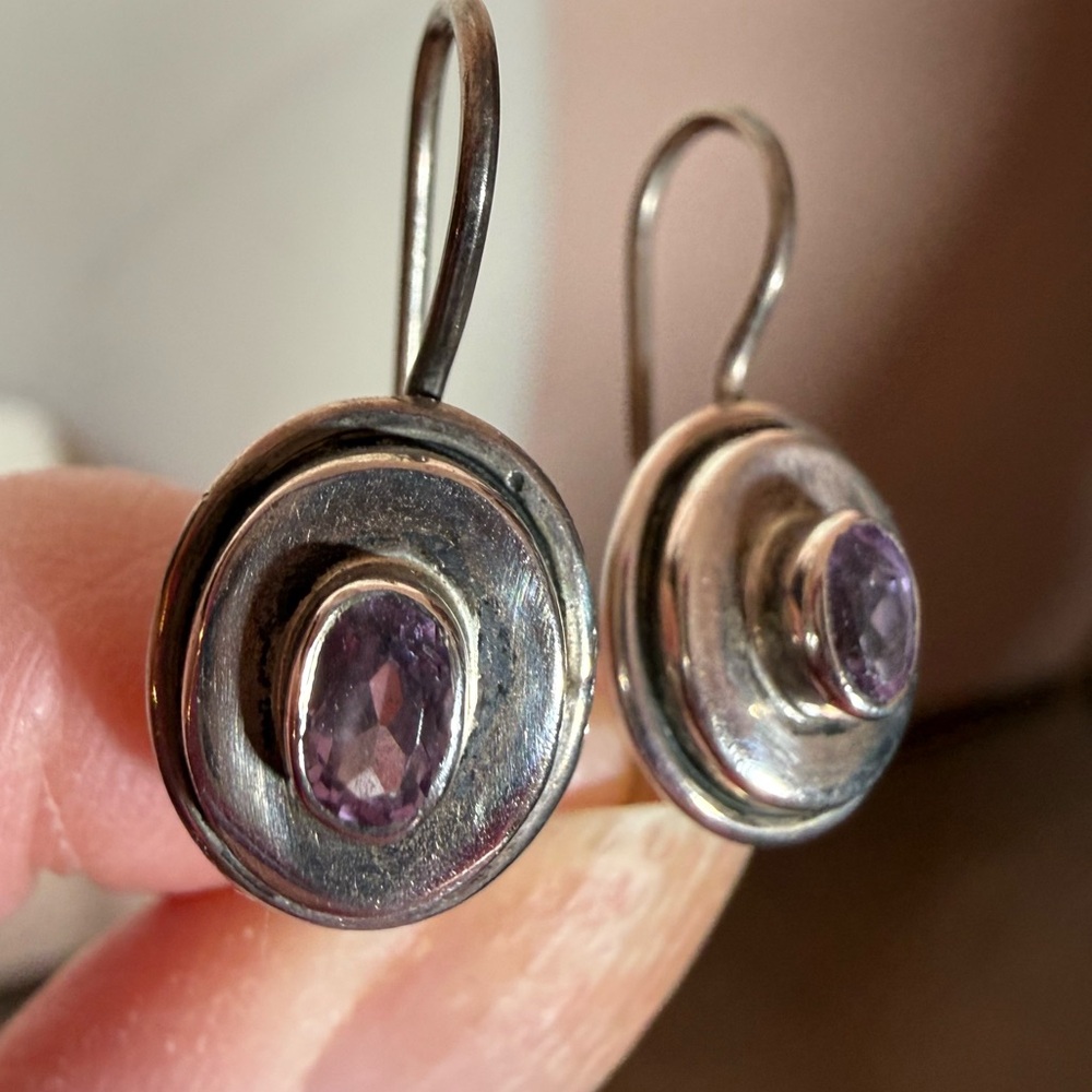 Vintage Carol Felley sterling silver Amethyst southwestern modernist earring